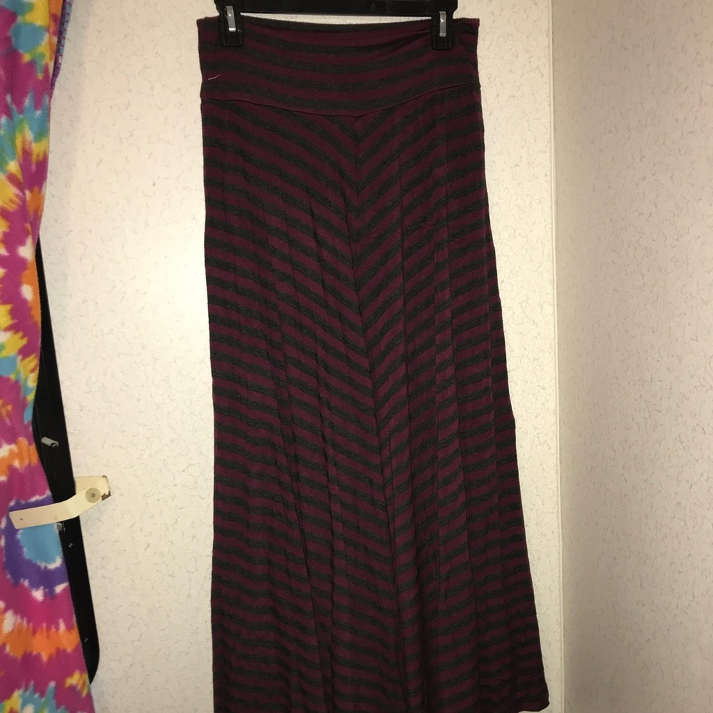 Wine/Gray Striped Maxi Skirt